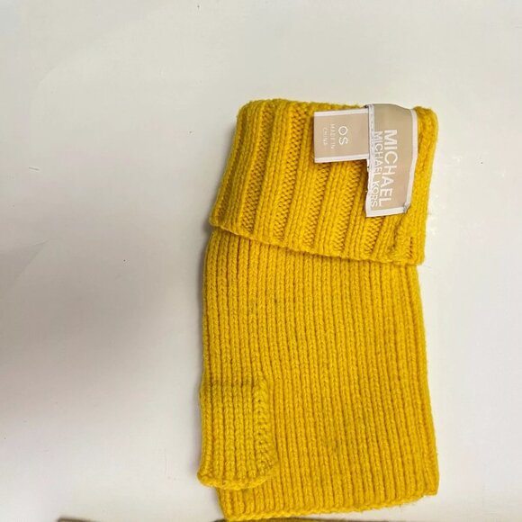 MK Womens Yellow Patch Ribbed Head Band And Fingerless Warmer Gloves One Sz Set - Picture 3 of 5